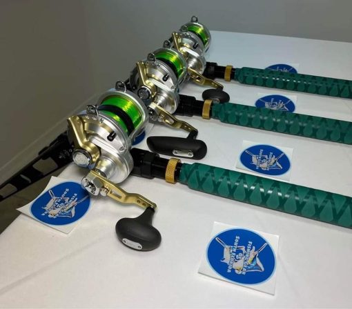 3 Shimano Talica 25II 2 speed reels and rods - Image 2