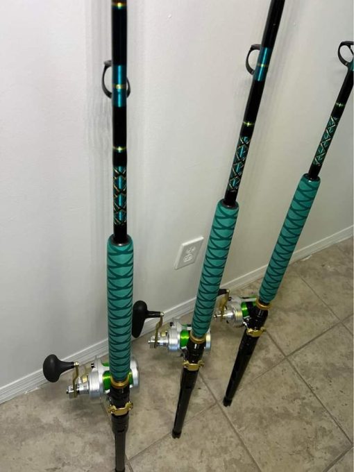 3 Shimano Talica 25II 2 speed reels and rods - Image 3